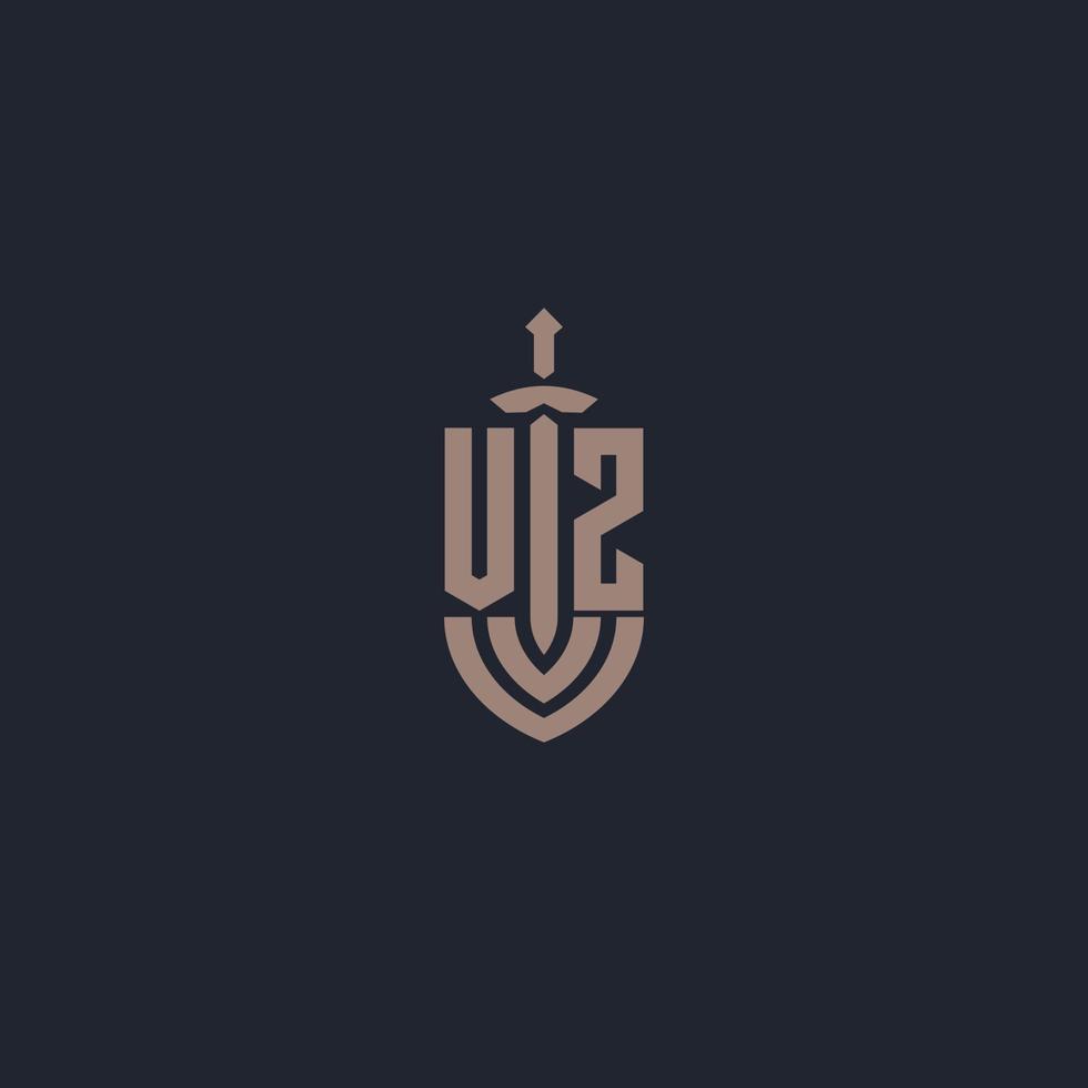 vz-Logo-Monogramm mit Designvorlage im Stil von Schwert und Schild vektor