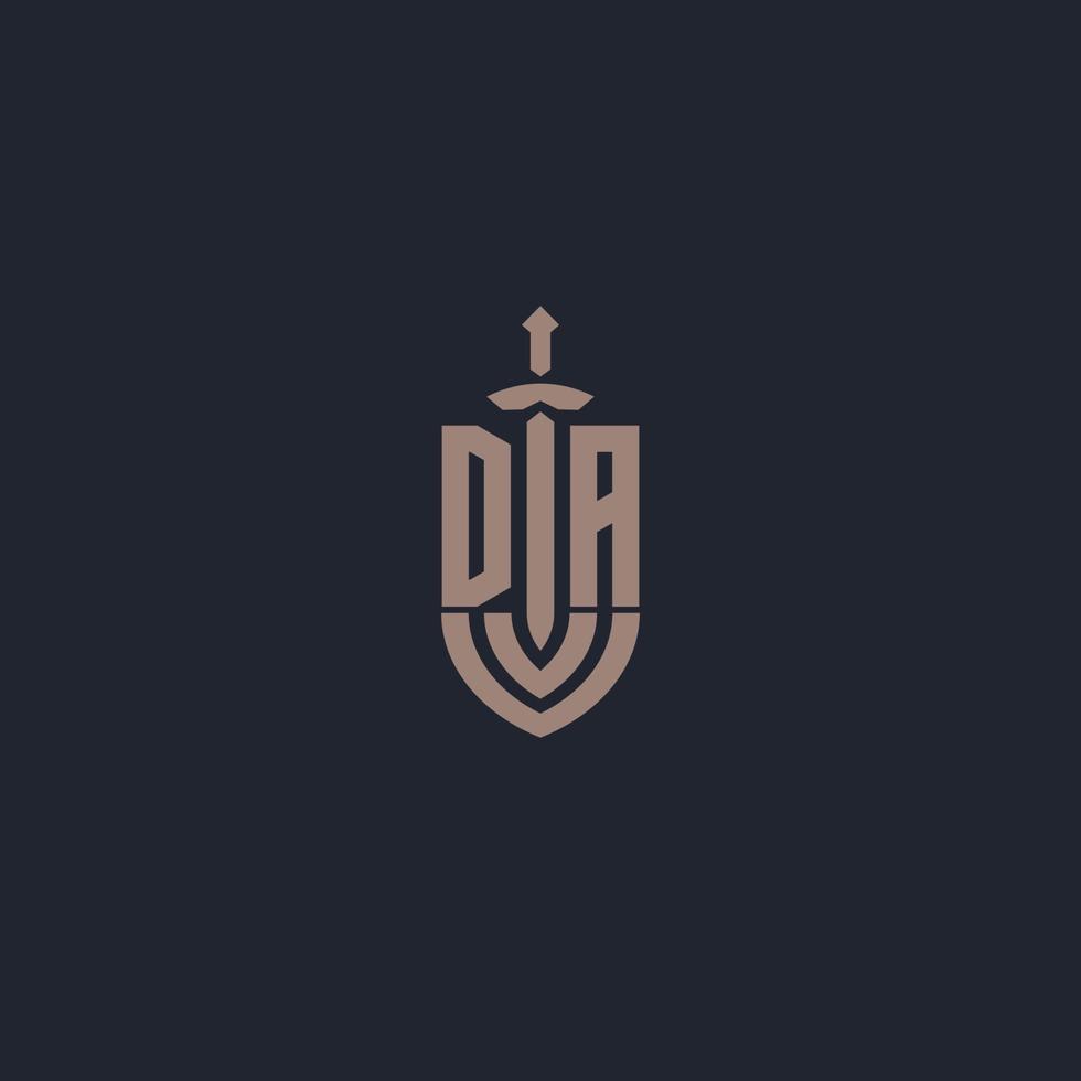 DA-Logo-Monogramm mit Designvorlage im Schwert- und Schildstil vektor