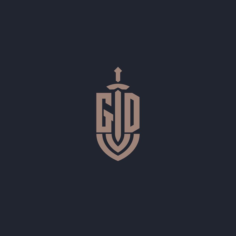 gd logotyp monogram med svärd och skydda stil design mall vektor