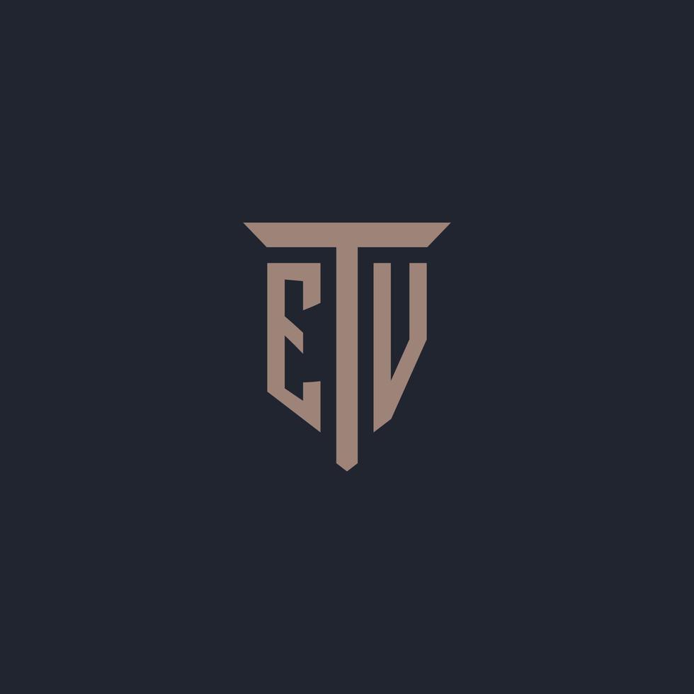 ev anfängliches Logo-Monogramm mit Säulen-Icon-Design vektor