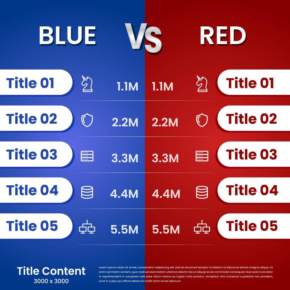 infographic tabell jämföra företag information mellan röd och blå vektor
