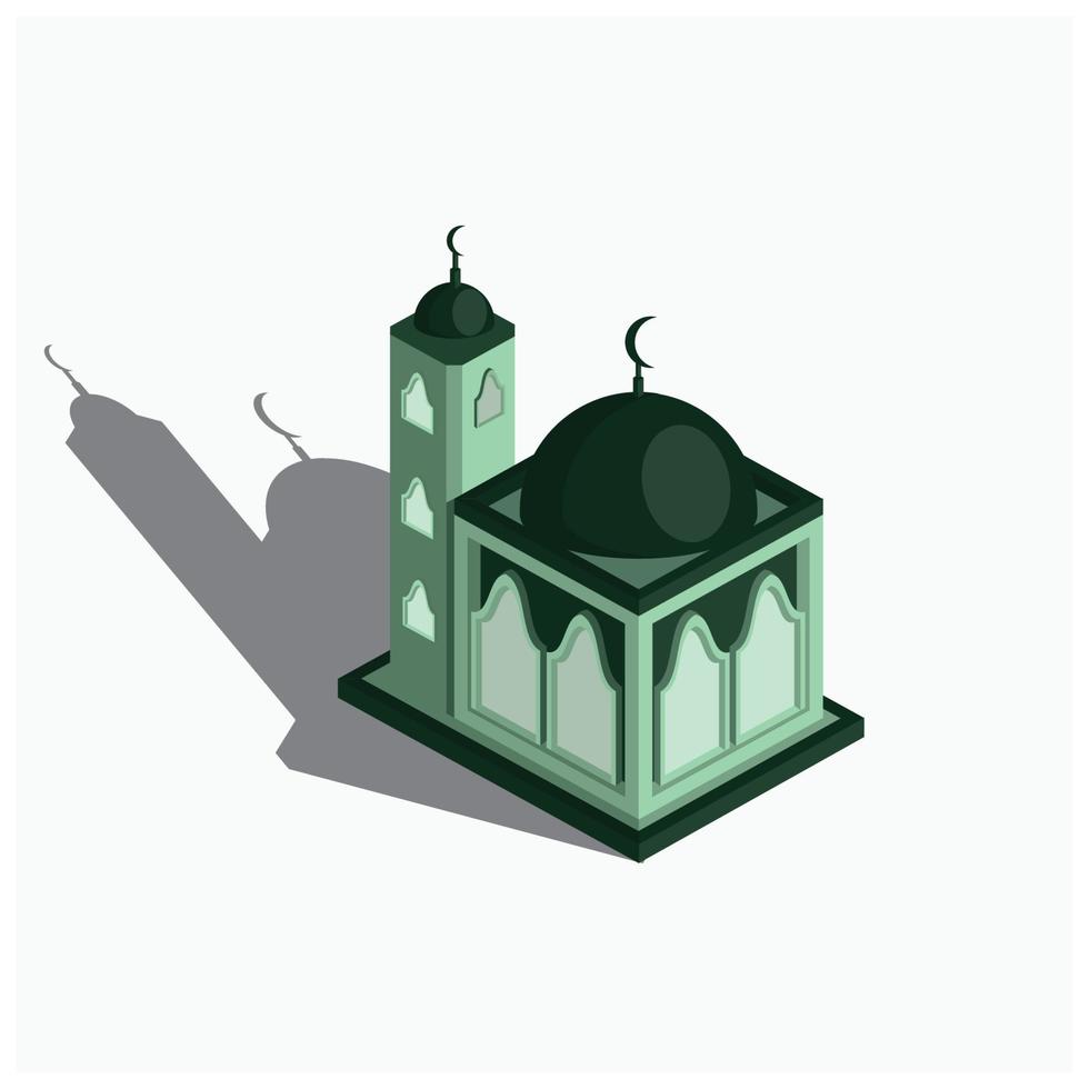 isometrische moschee - einfaches grünes religionsgebäude für logo oder karte vektor