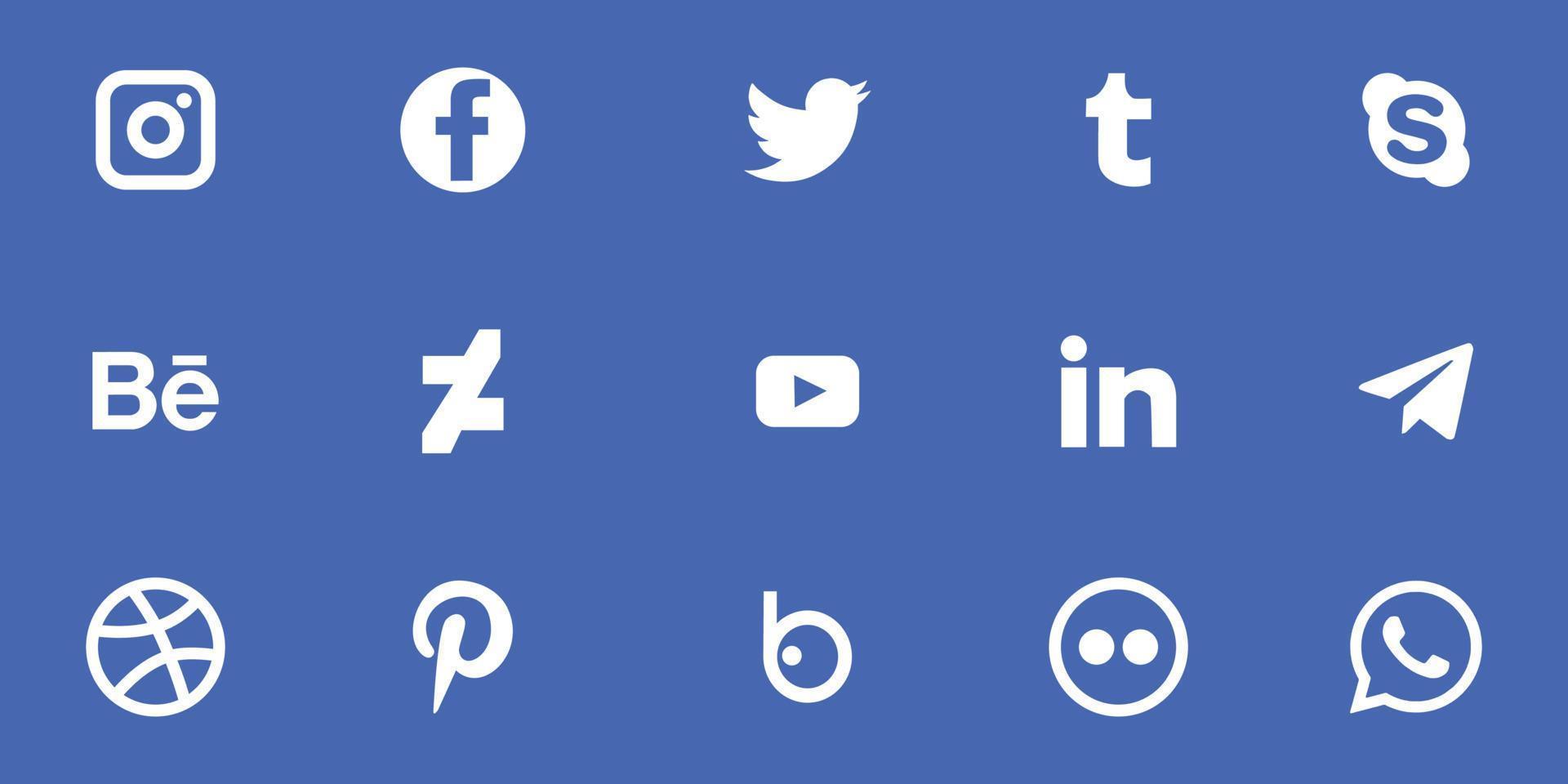 Sammlung beliebter Social-Media-Logos. facebook, behance, instagram, twitter, linkedin, youtube, Telegramm, whatsapp. realistisches Redaktionsset vektor