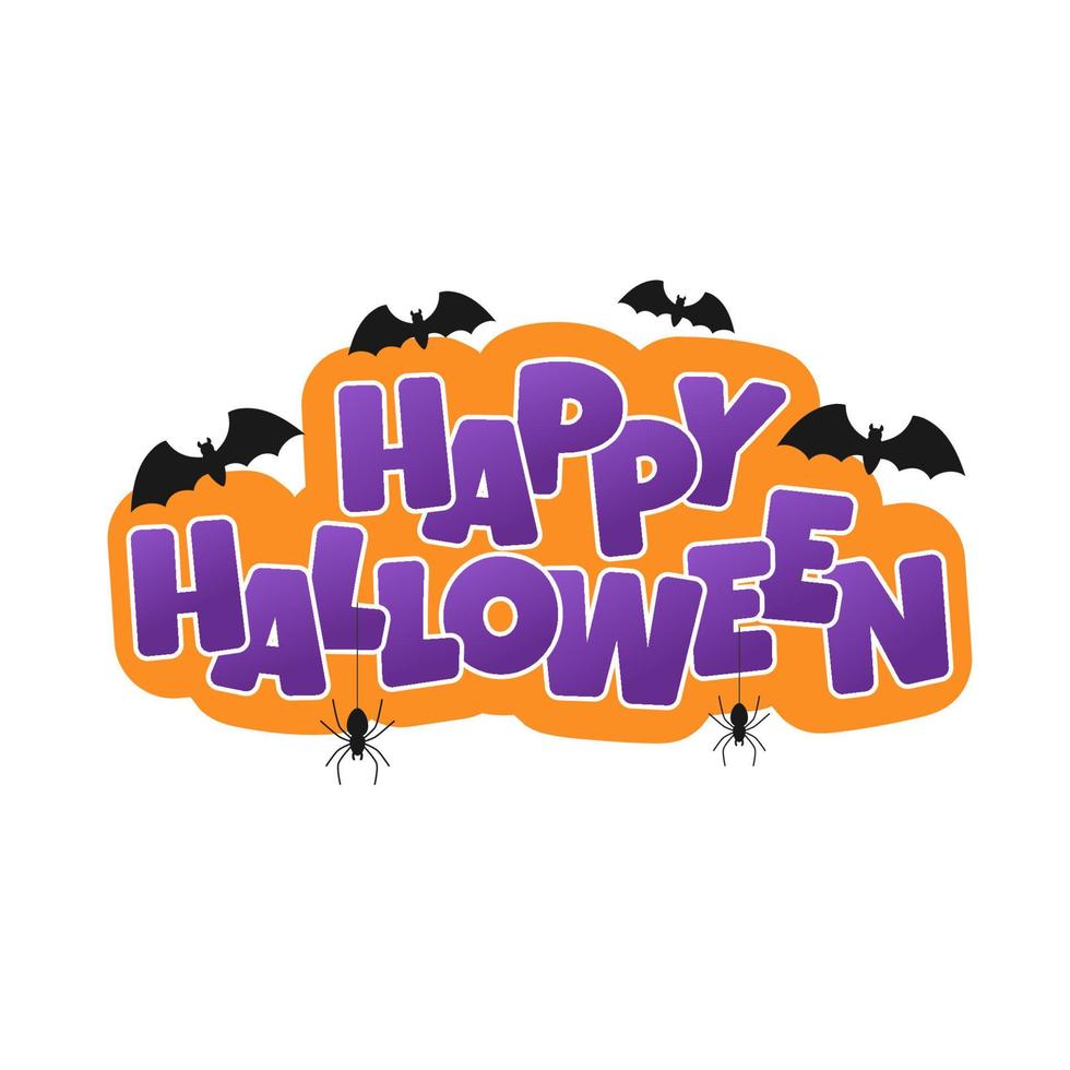 färgrik text Lycklig halloween med spindlar och fladdermöss. Bra för hälsning kort, affischer, banderoller, flygblad och inbjudningar vektor