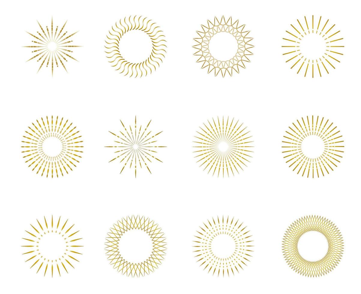 sunburst uppsättning guld stil. solljus logotyp ikon emblem för din design vektor illustration.