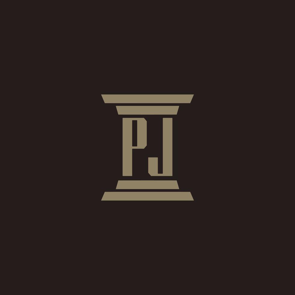 pj-Monogramm-Anfangslogo für Anwaltskanzlei mit Säulendesign vektor