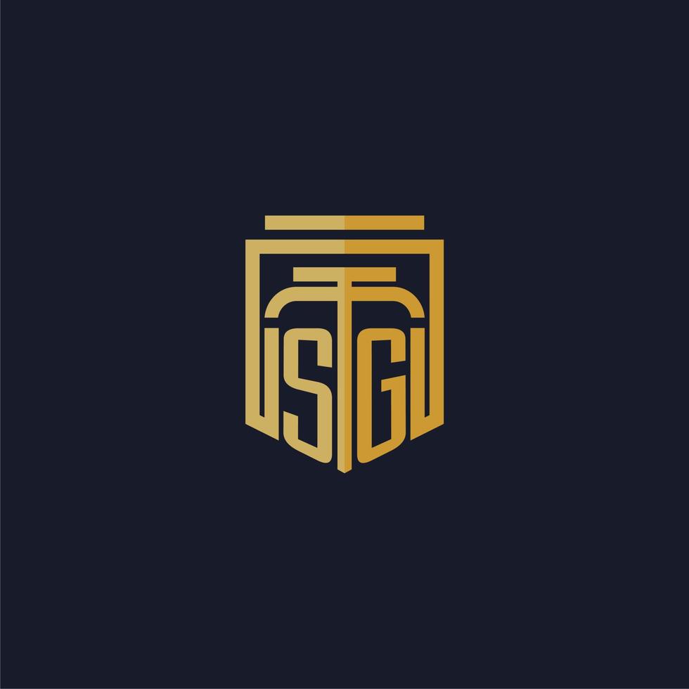 sg första monogram logotyp elegant med skydda stil design för vägg mural advokatbyrå gaming vektor