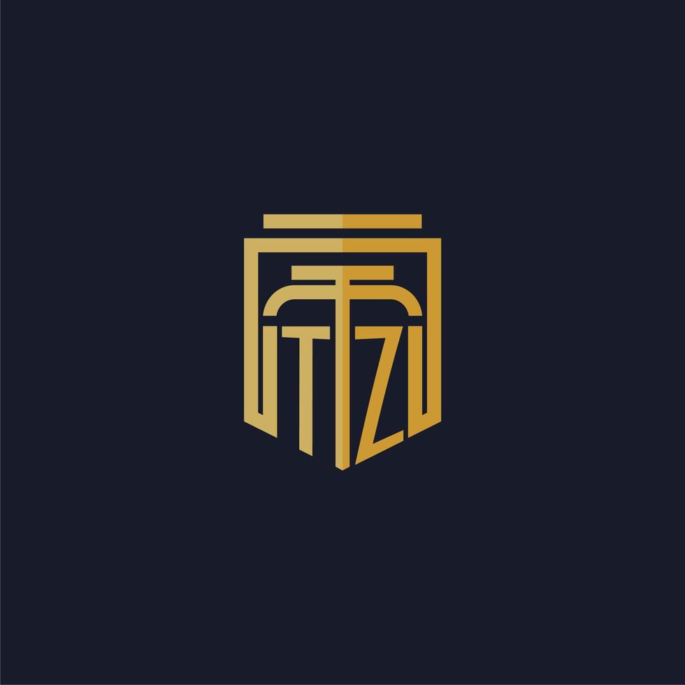tz första monogram logotyp elegant med skydda stil design för vägg mural advokatbyrå gaming vektor