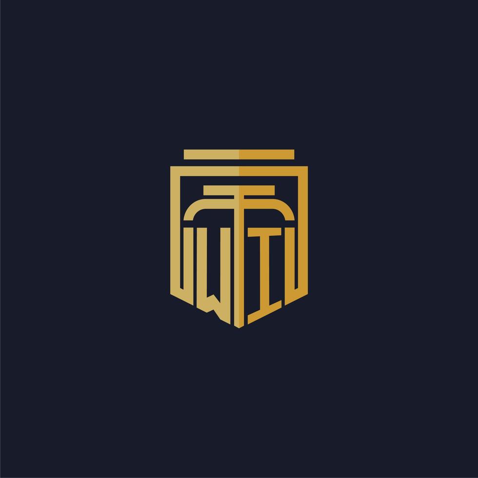 wi initial monogramm logo elegant mit schild stil design für wandbild anwaltskanzlei gaming vektor