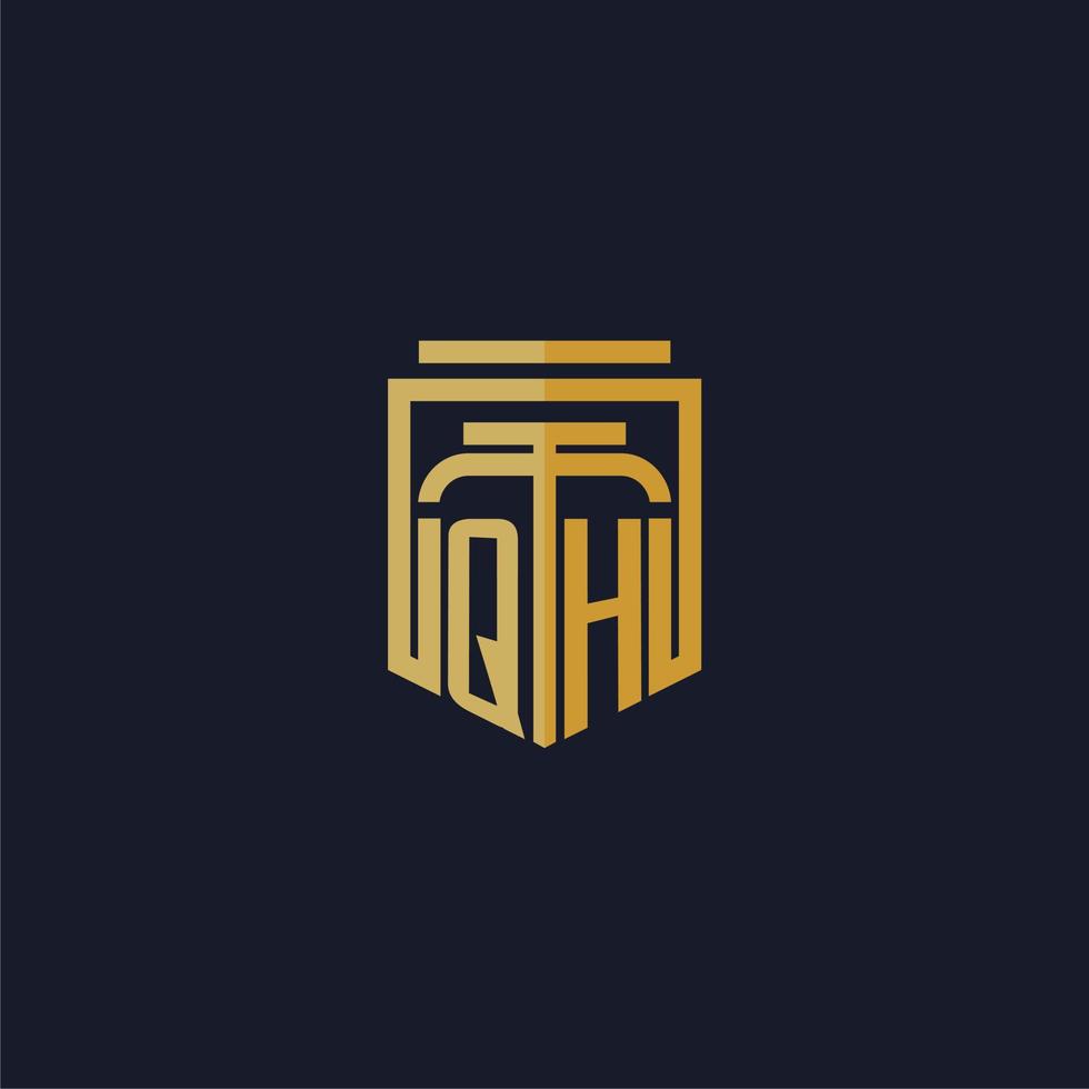 qh initiales monogramm logo elegant mit schild stil design für wandbild anwaltskanzlei gaming vektor