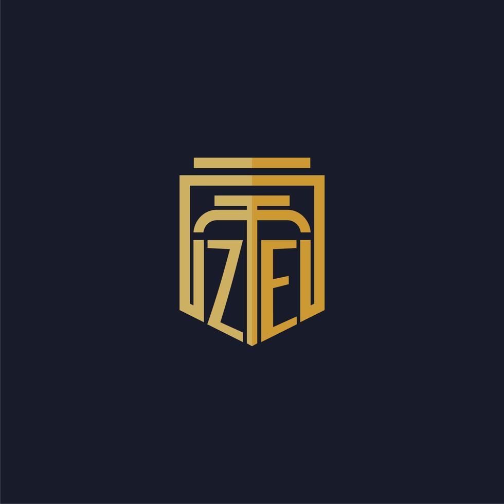 ze första monogram logotyp elegant med skydda stil design för vägg mural advokatbyrå gaming vektor