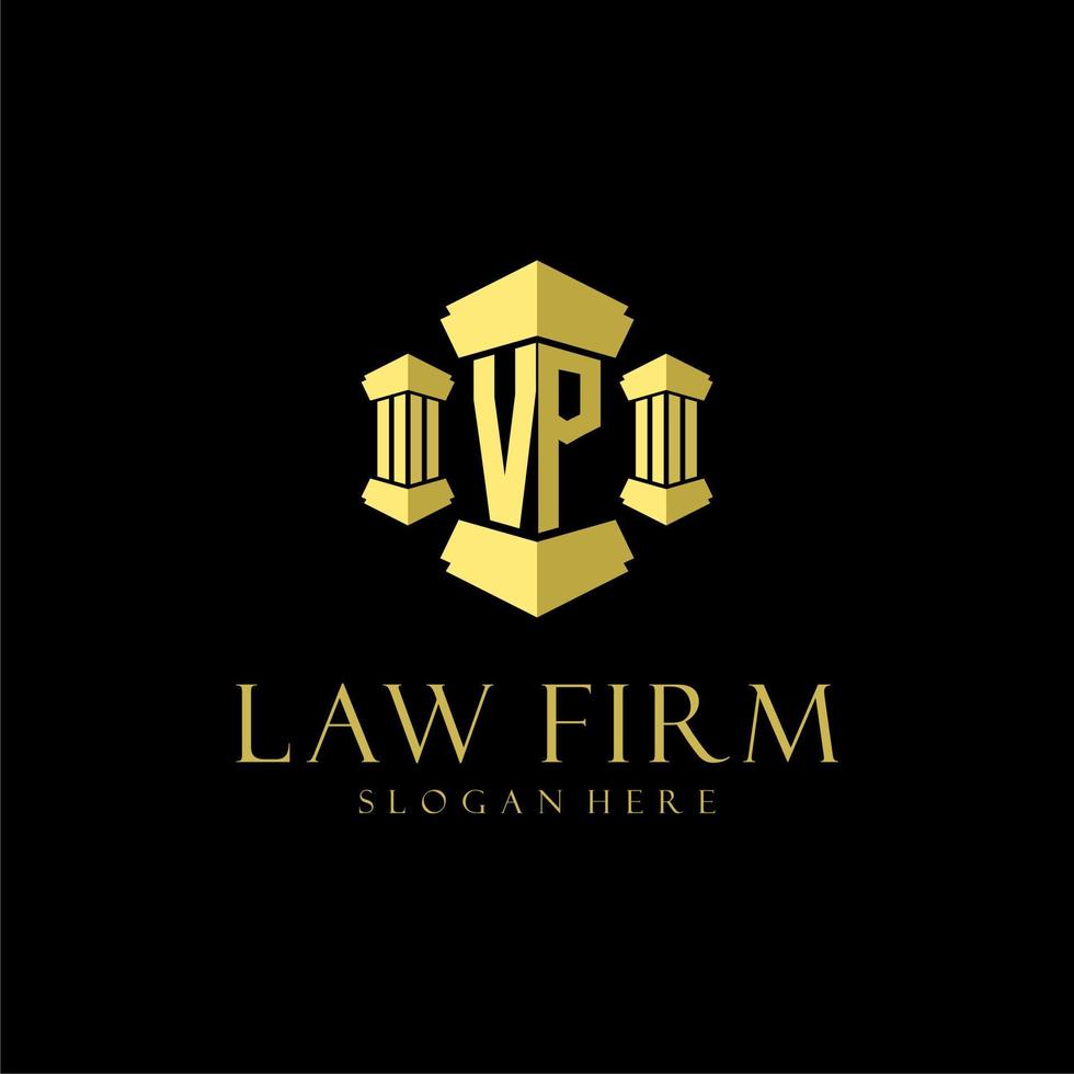 vp första monogram logotyp för advokatbyrå med pelare design vektor