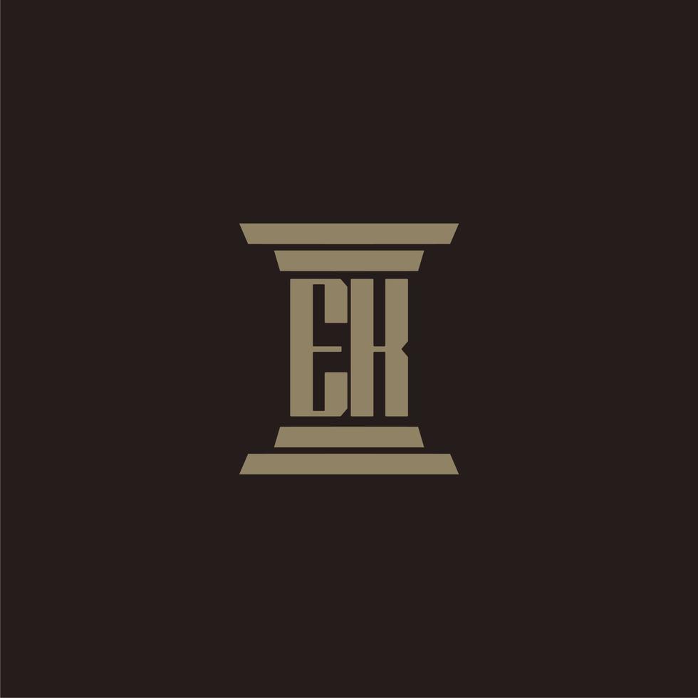 ek monogram första logotyp för advokatbyrå med pelare design vektor