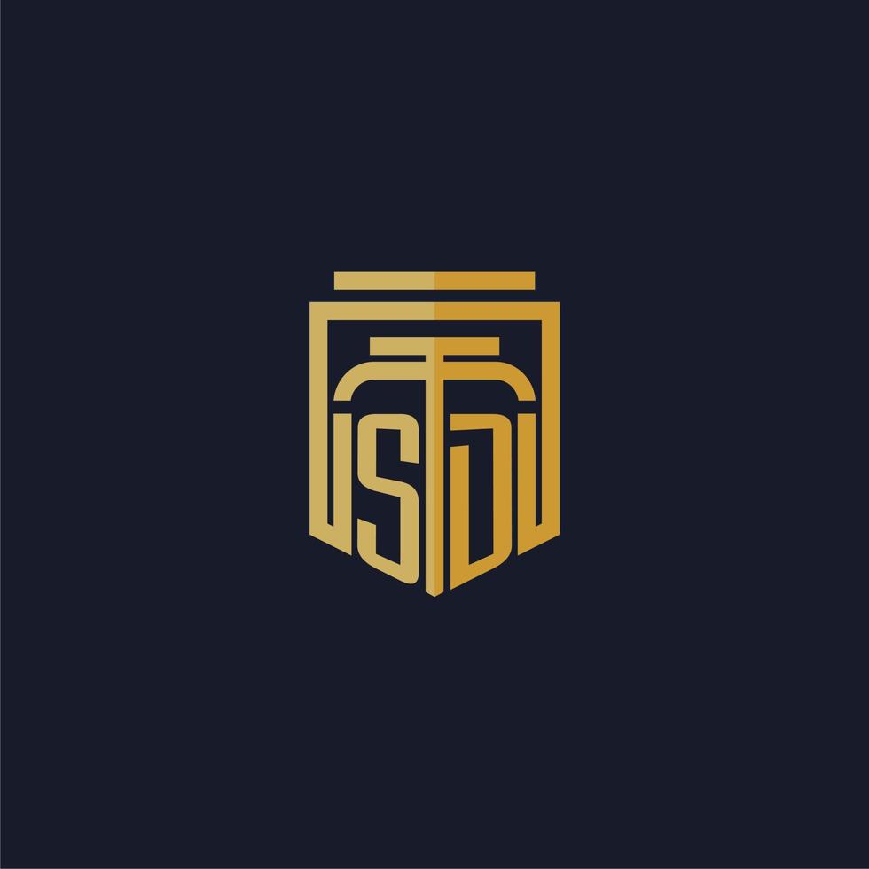 sd Anfangsmonogramm-Logo elegant mit Schild-Stil-Design für Fototapete Anwaltskanzlei-Spiele vektor
