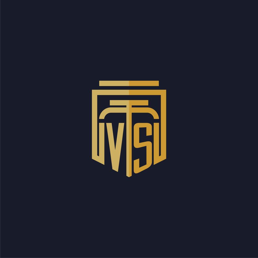 vs initiales monogramm logo elegant mit schild stil design für wandbild anwaltskanzlei gaming vektor
