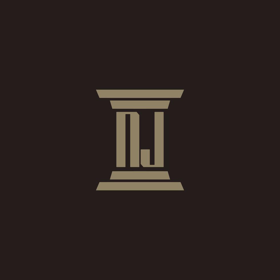 nj monogram första logotyp för advokatbyrå med pelare design vektor