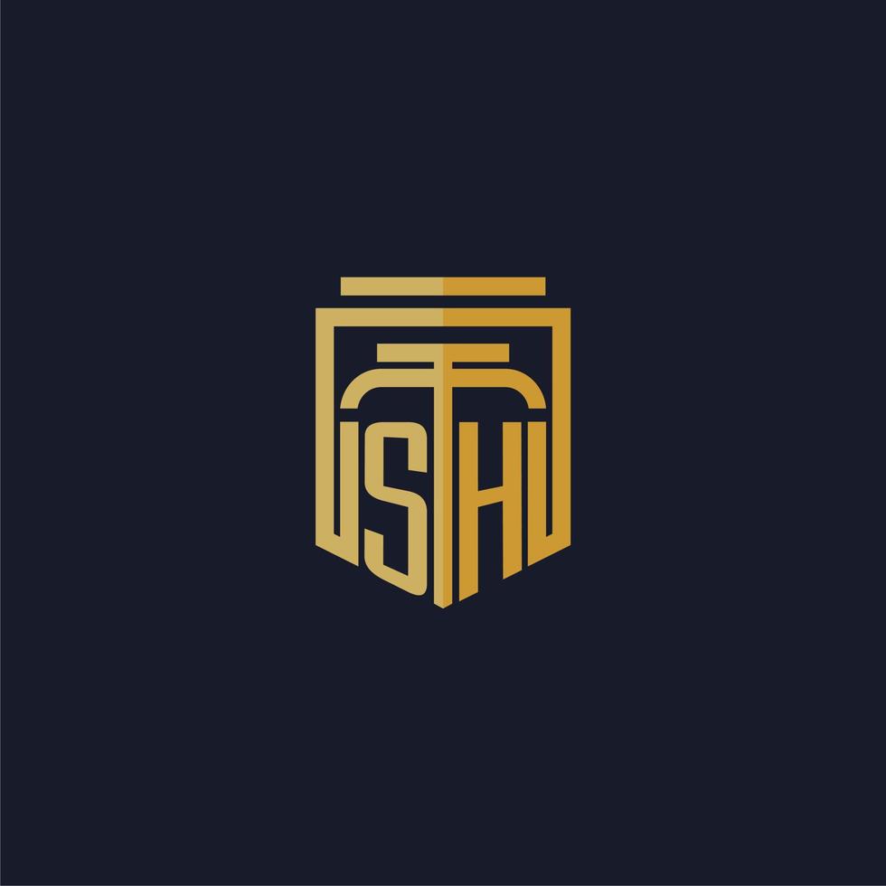 sh Anfangsmonogramm-Logo elegant mit Schild-Stil-Design für Fototapete Anwaltskanzlei-Spiele vektor