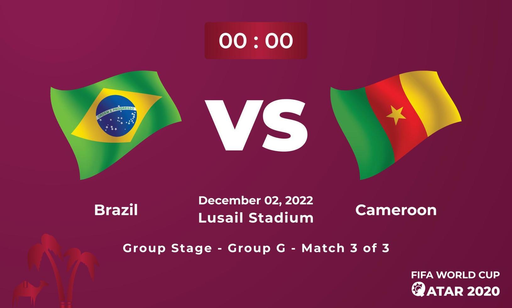 brasilien vs. kamerun fußballspielvorlage, fifa weltmeisterschaft in katar 2022 vektor