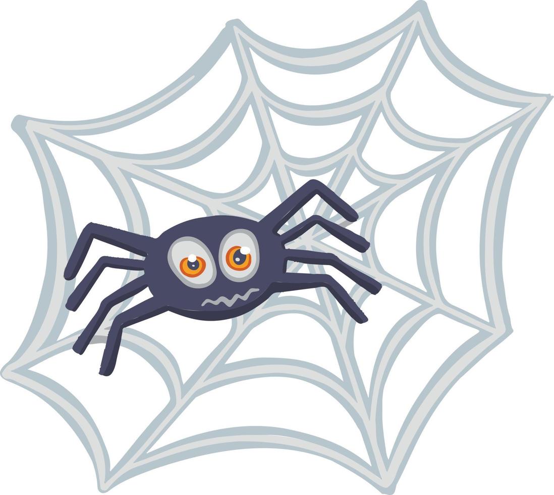 Spinne im Netz, niedliche Halloween-Zeichentrickfigur vektor