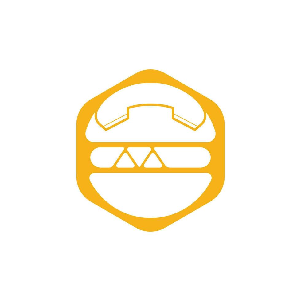 mat ring upp logotyp design. burger leverans logotyp begrepp. hamburgare och telefonlur ikon. vektor
