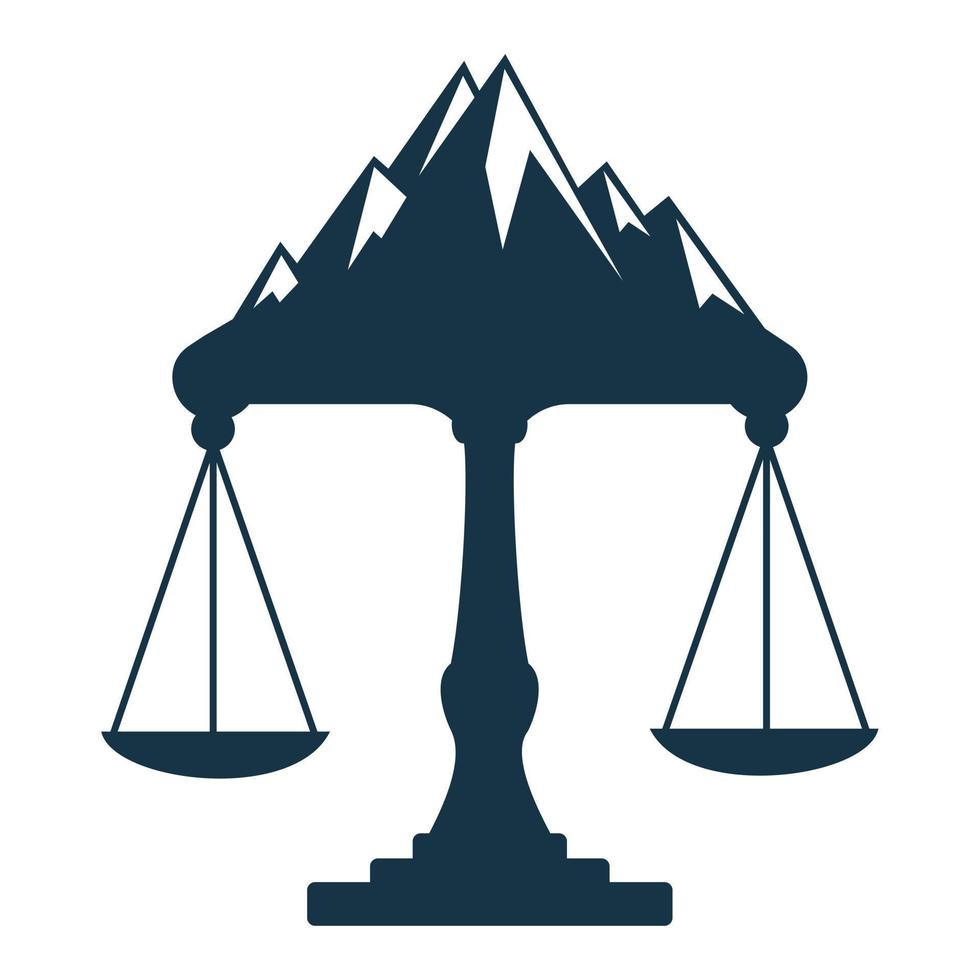 bergen och symboler av rättvisa. lag skala logotyp begrepp design. vektor