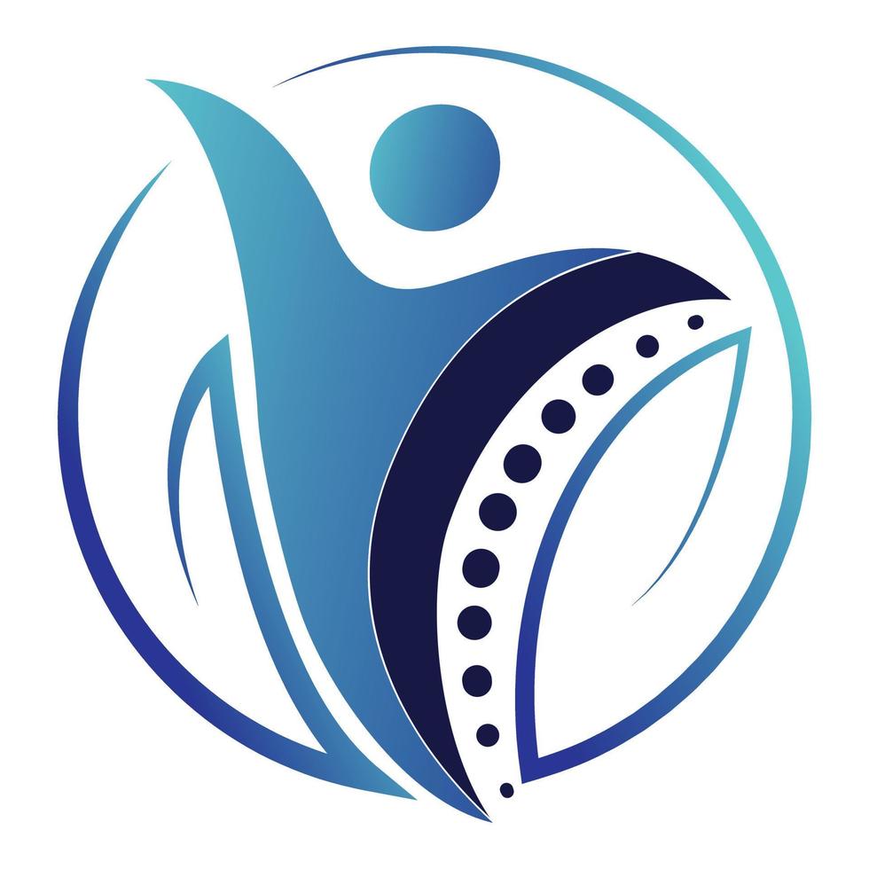 Chiropraktik-Logo-Design-Vektor-Illustration. Logo für Schmerzen im menschlichen Rückgrat. Logo für die Wirbelsäulenpflege. vektor
