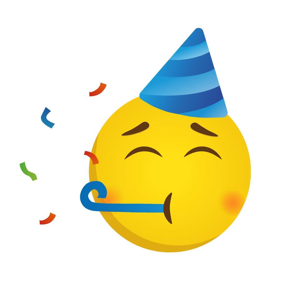 Emoji-Party mit Serpatin. Vektor-Illustration isoliert auf weißem Hintergrund. runder Aufkleber mit einer Figur im Cartoon-Stil in einer Kappe vektor