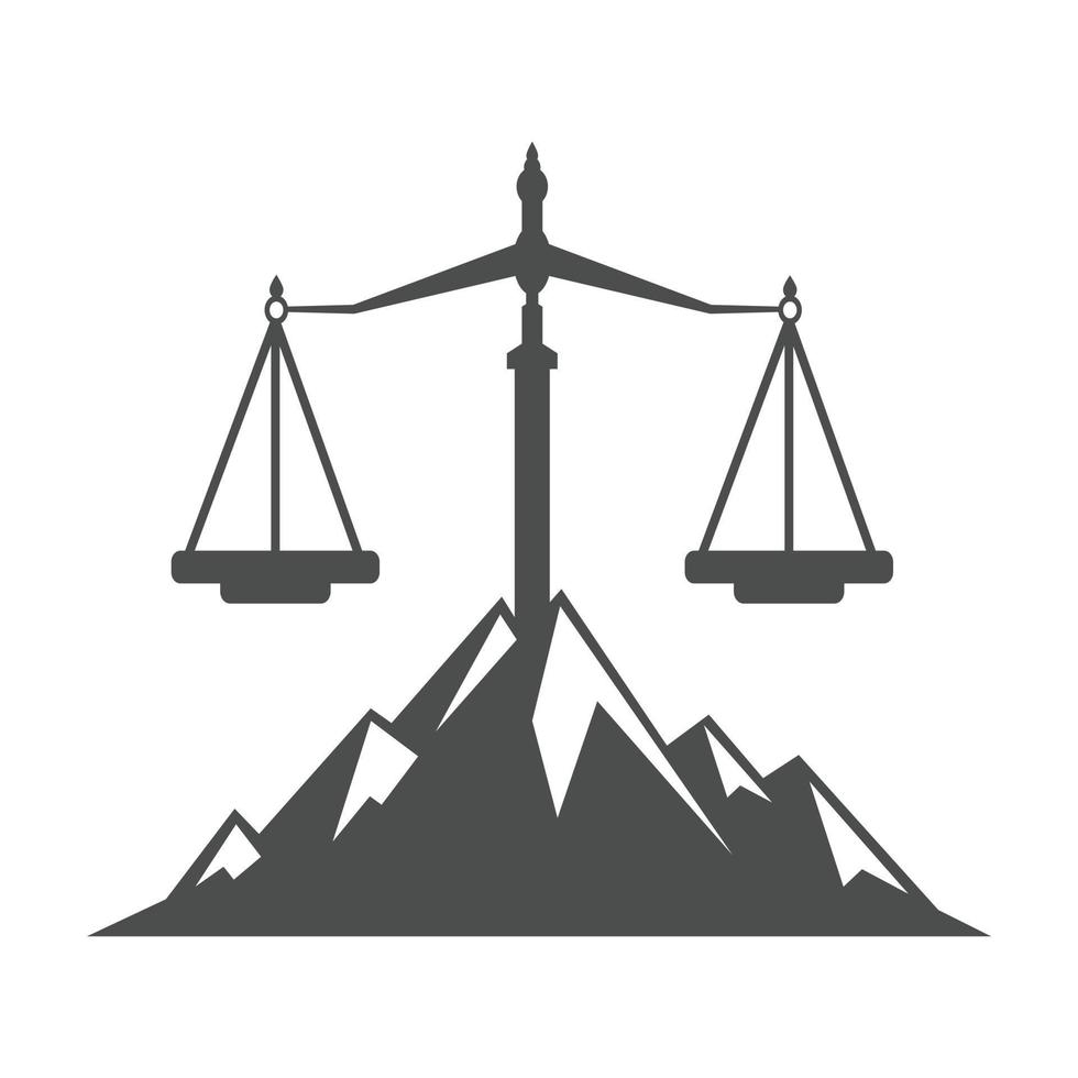 Berge und Symbole der Gerechtigkeit. Law Scale-Logo-Konzeption. vektor