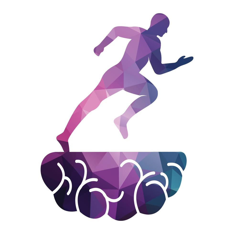 Brain Runner-Logo-Vektordesign. Atlantisches Gehirn führt Vektorvorlagendesign aus. vektor