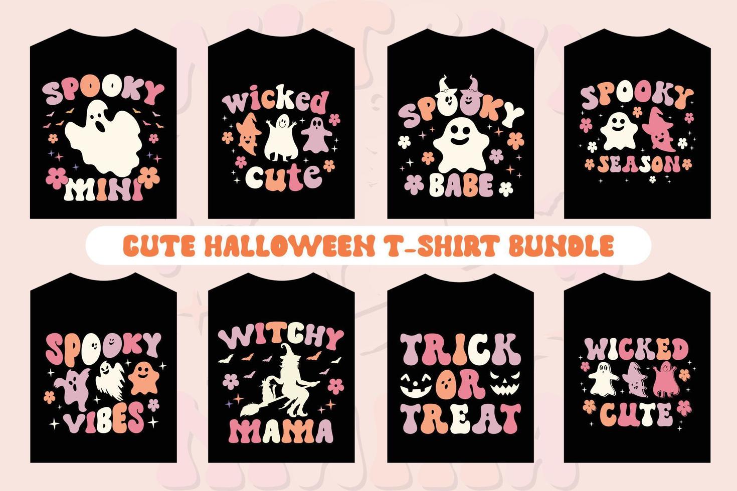 söt halloween t-shirt design bunt, liten bua t-shirt, retro halloween, barn säsong, vågig t-shirt design. vektor