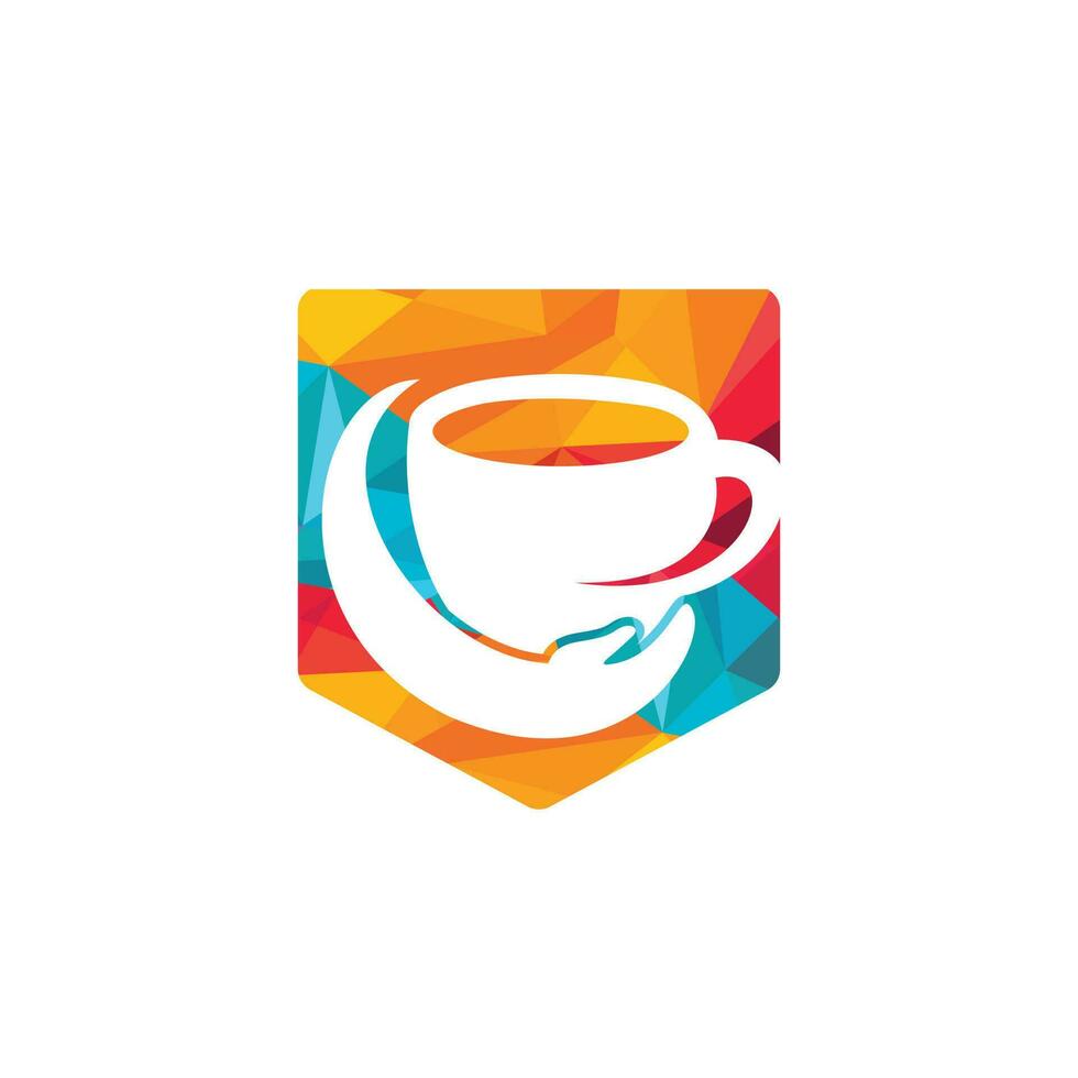 Kaffeepflege-Vektor-Logo-Design. Kaffeetasse und Hand-Icon-Design. vektor