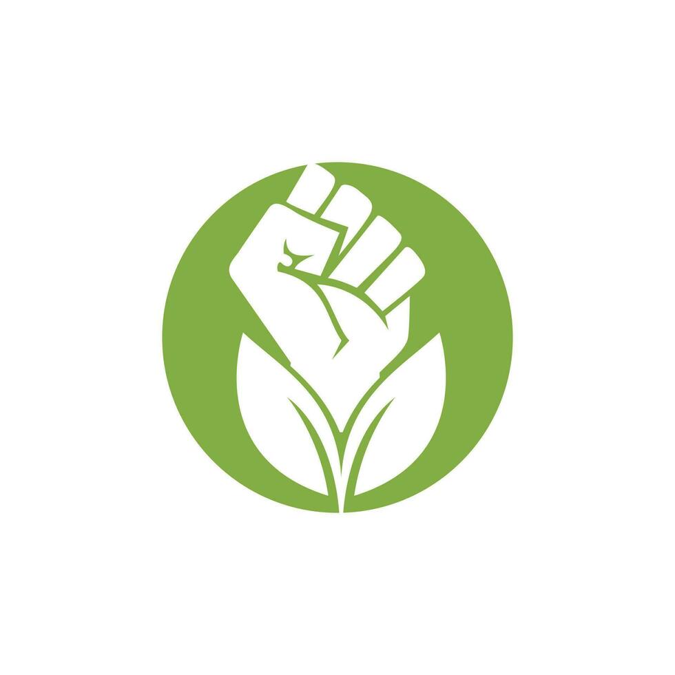 kraft av natur vektor logotyp design. hand och eco symbol eller ikon. unik protest och organisk logotyp design mall.