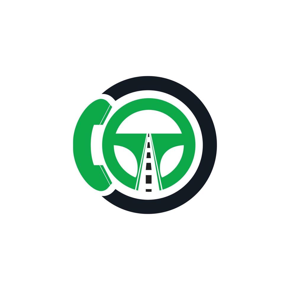 Drive-Call-Vektor-Logo-Design. Lenkrad und Telefonsymbol oder -symbol. vektor