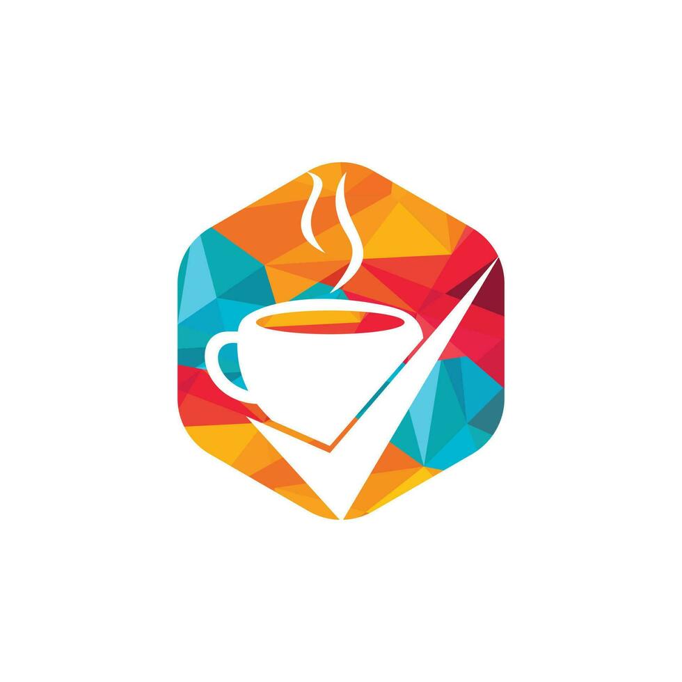 kaffe kolla upp vektor logotyp design. kaffe kopp med en kolla upp märke.