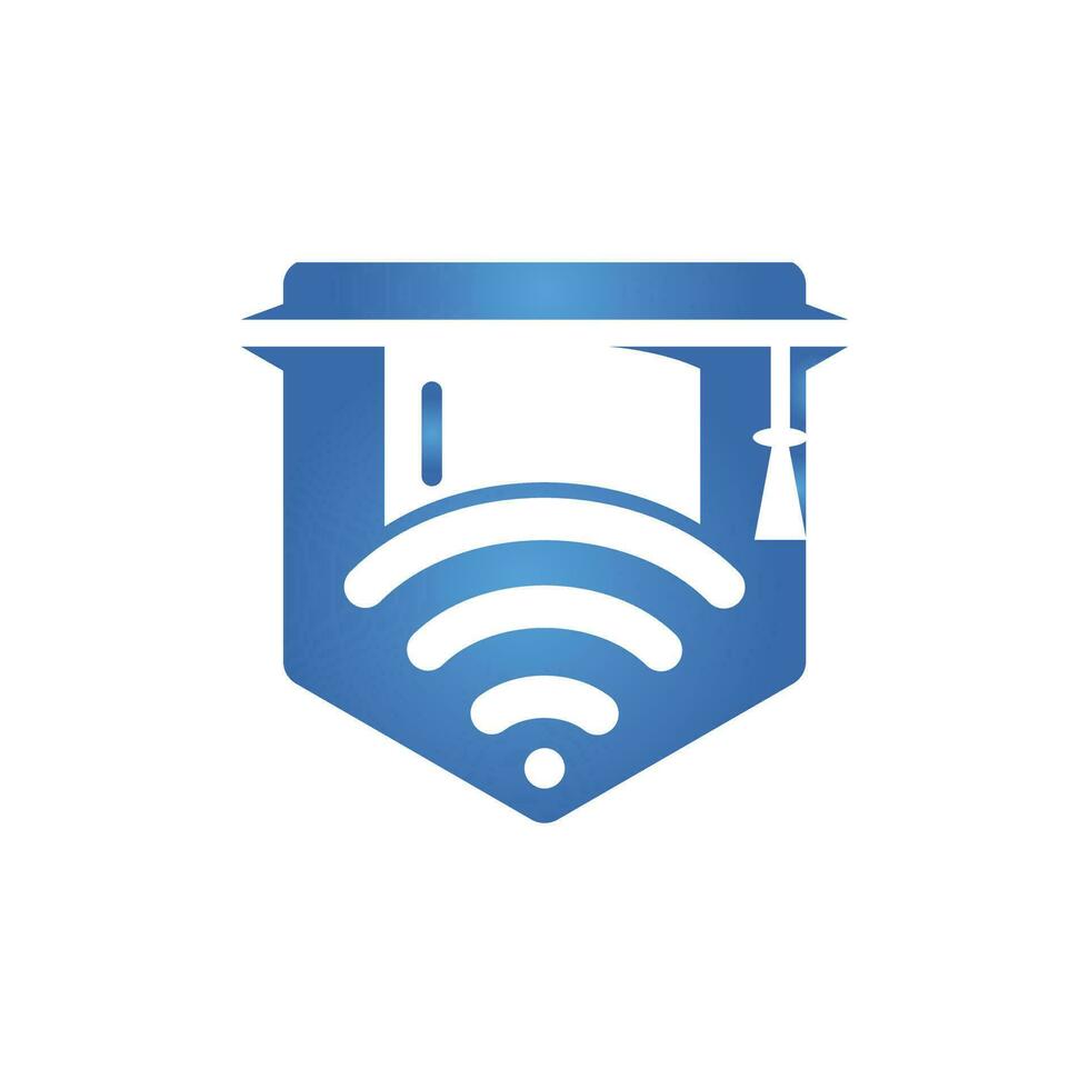 examen hatt och wiFi vektor logotyp design. studie uppkopplad logotyp begrepp.