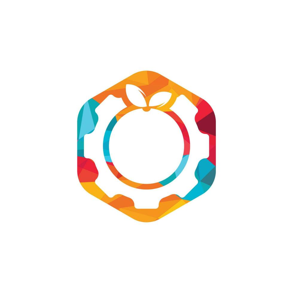 Ausrüstung mit frischem orangefarbenem Logo-Design. Zahnrad und Obst-Vektor-Icon-Logo-Design vektor
