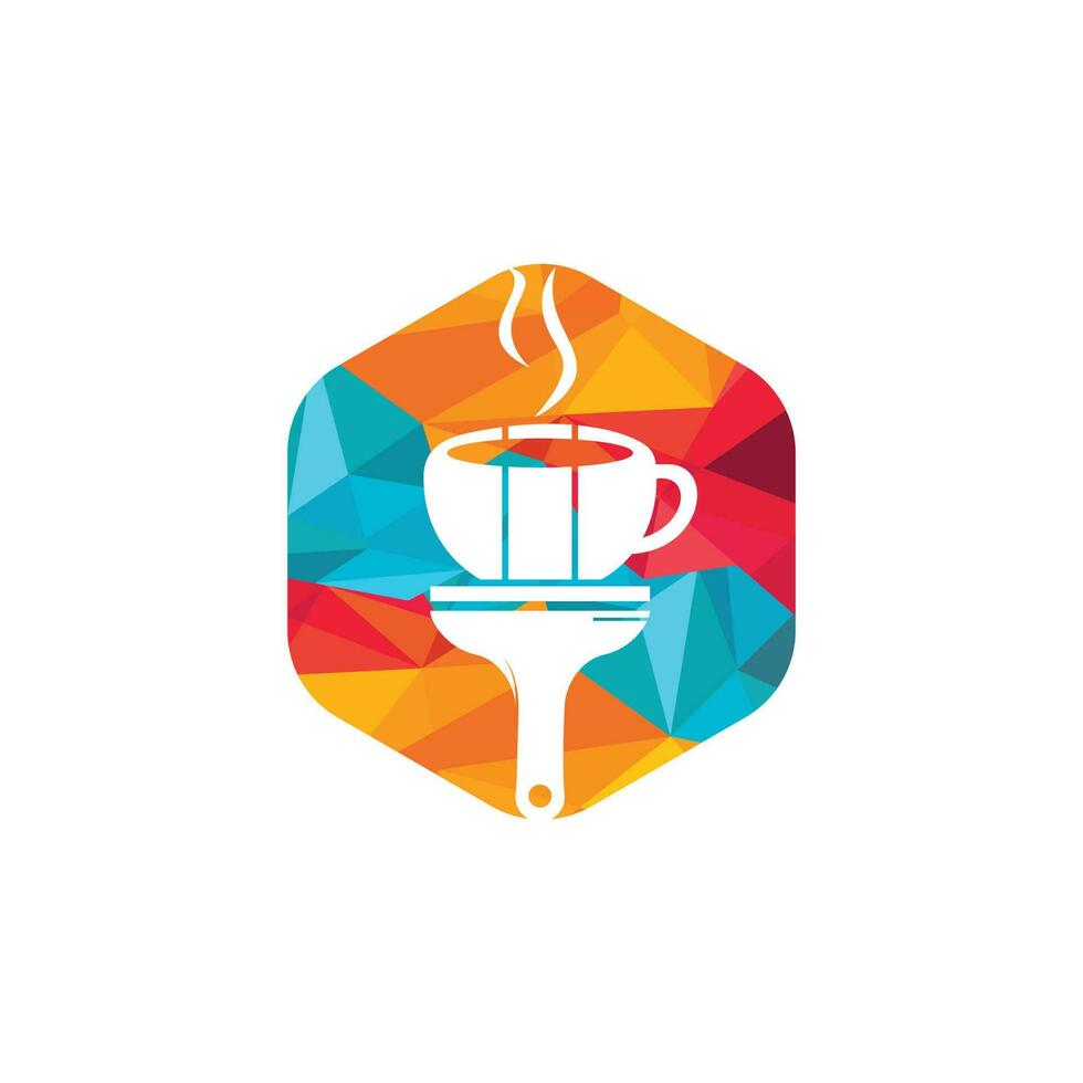 Künstler-Café-Vektor-Logo-Design-Konzept. Kaffeetasse und Pinsel-Symbol. vektor