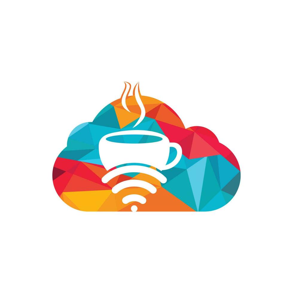 kaffe kopp med wiFi och moln vektor ikon logotyp. kreativ logotyp design mall för Kafé eller restaurang.