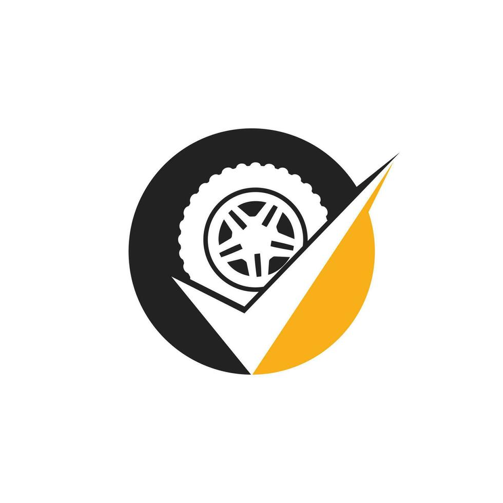 Reifencheck-Vektor-Logo-Design. Reifen- und Häkchen-Icon-Konzept. vektor