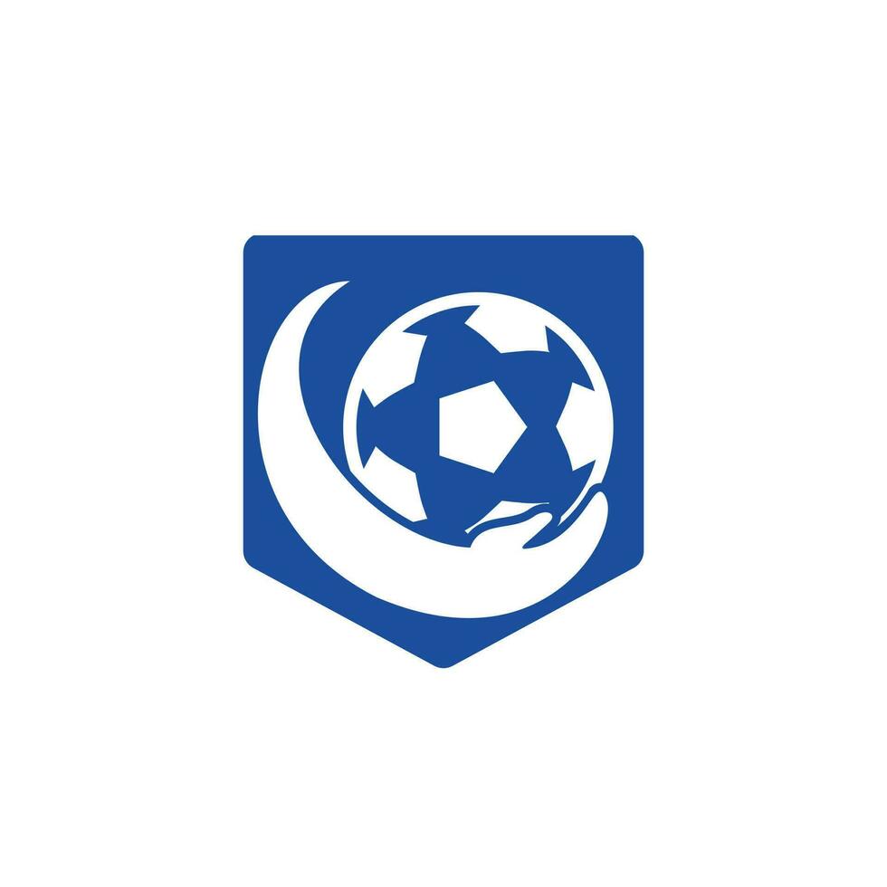 fotboll vård vektor logotyp design. fotboll boll och hand ikon.