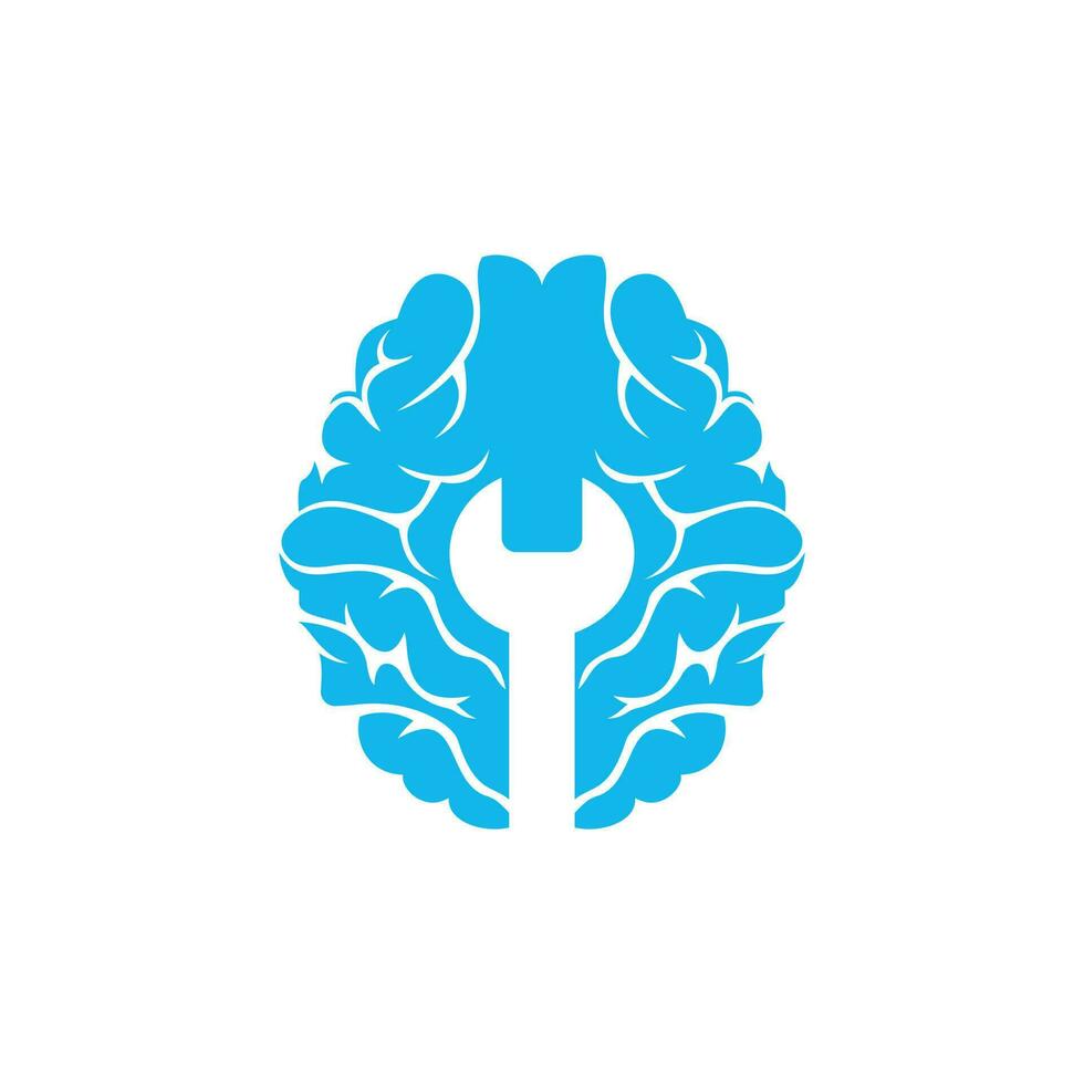 Gehirnreparatur-Vektor-Logo-Design. Gehirn und Schraubenschlüssel-Symbol-Logo-Design. vektor