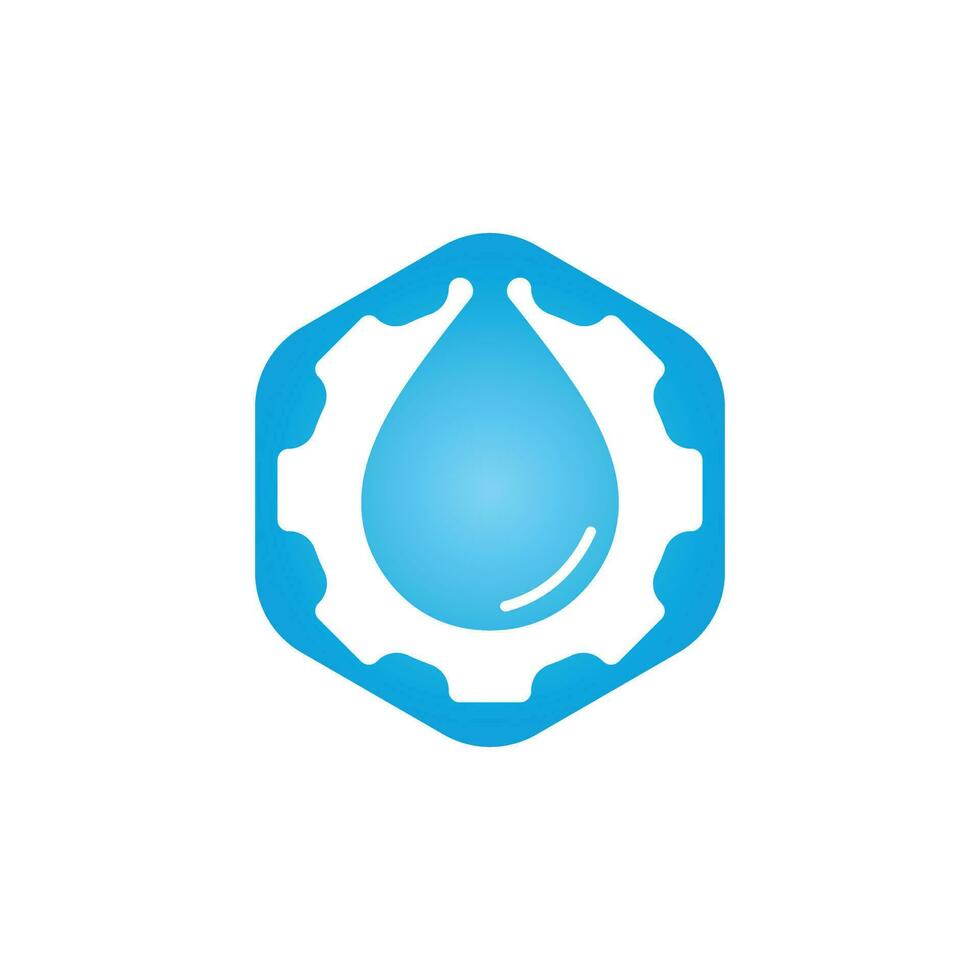 Wassertropfen mit Zahnrad-Logo-Konzeption. natürliches Logo. Wasserenergie-Logo. vektor