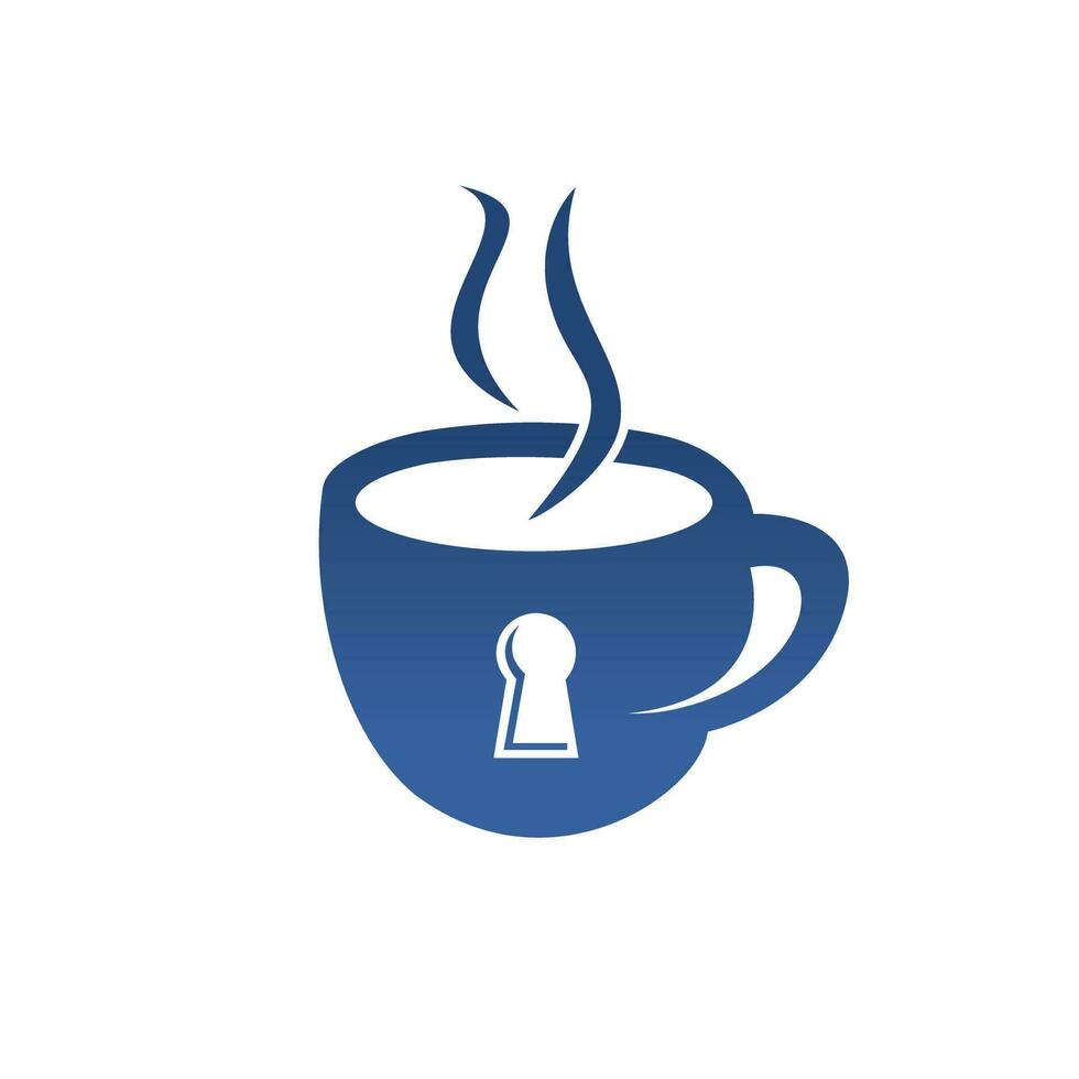 Vorhängeschloss und Kaffeebecher-Logo-Design. Kaffeetasse Logo-Design kombiniertes Schlüsselloch. vektor