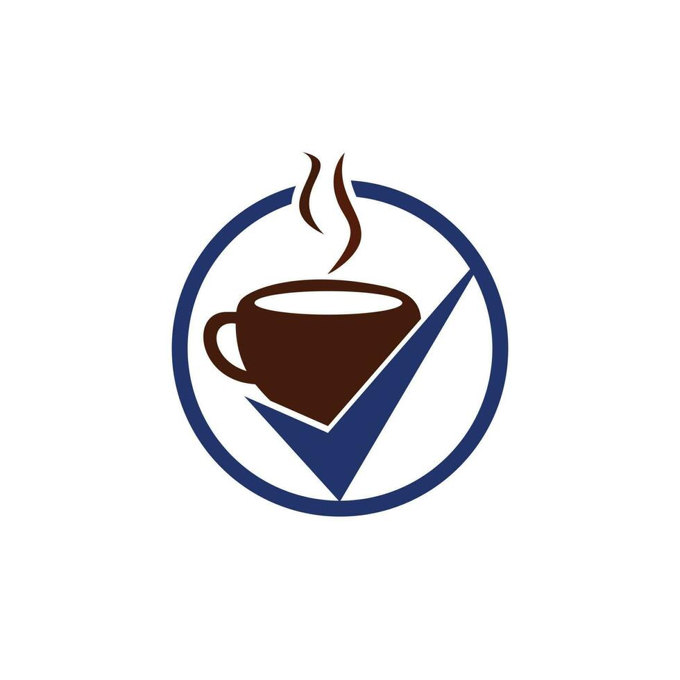 kaffe kolla upp vektor logotyp design. kaffe kopp med en kolla upp märke.