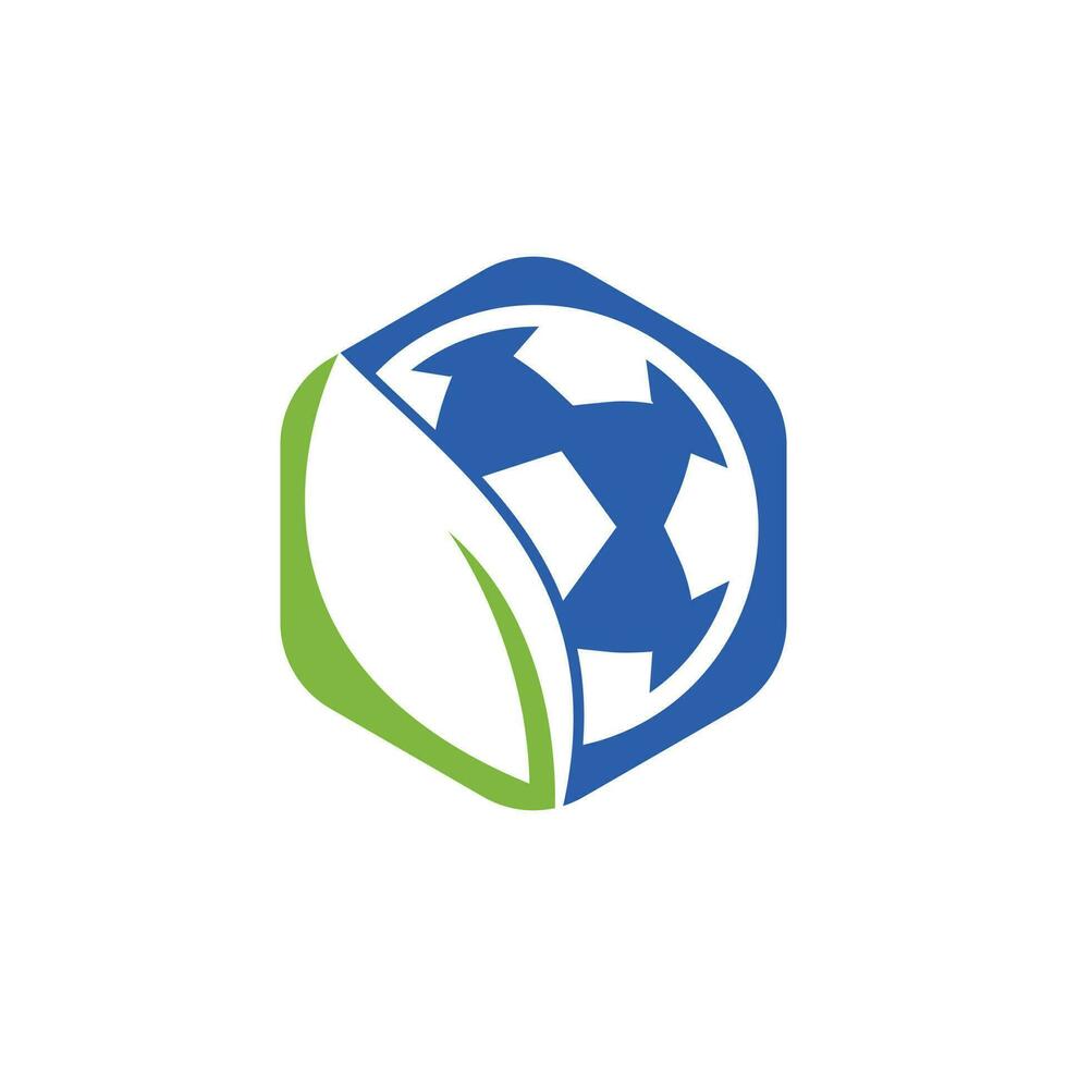 Fußball und Blatt-Vektor-Logo-Design. Einzigartige Entwurfsvorlage für Fußball- und Bio-Logos. vektor