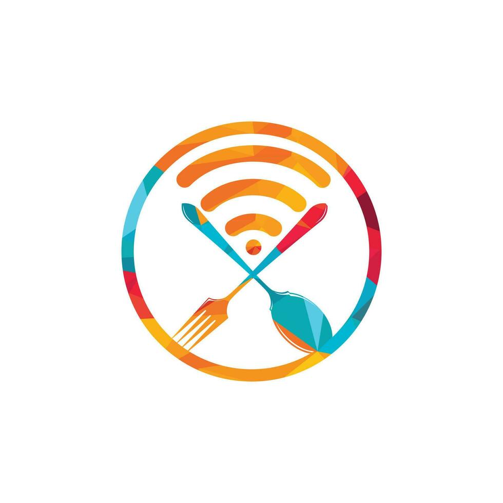 Food Signal Logo-Design für die Online-Bestellung von Lebensmitteln. Essen im Internet bestellen, Restaurant-Café-Mahlzeiten online liefern. vektor