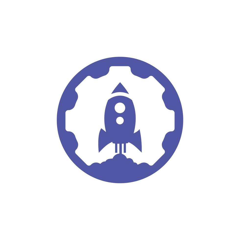 Raketengetriebe-Vektor-Logo-Design-Vorlage. Zahnrad und Raketenstart-Logo-Design-Vektorvorlage. vektor
