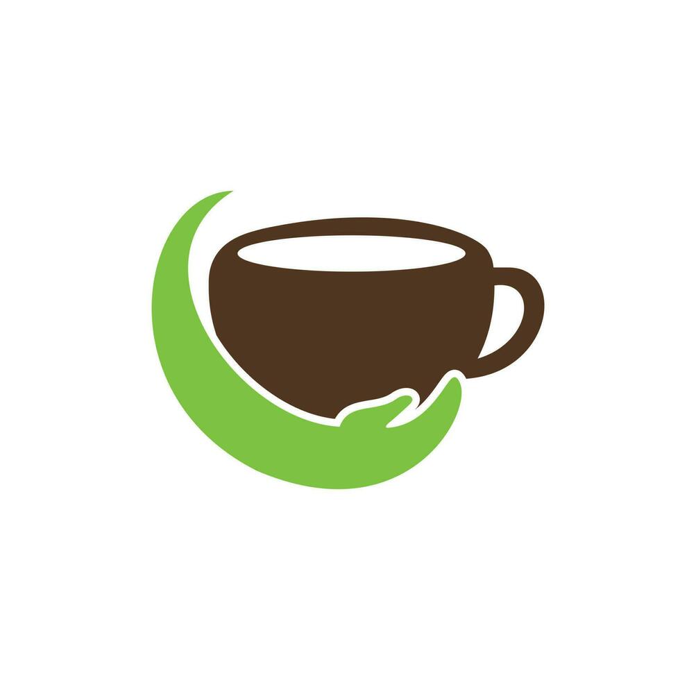 Kaffeepflege-Vektor-Logo-Design. Kaffeetasse und Hand-Icon-Design. vektor