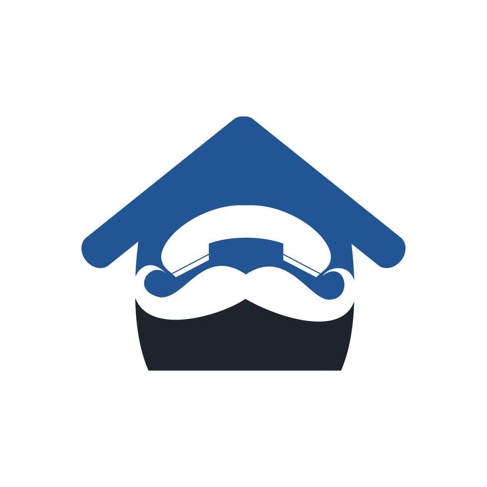 Gentleman-Call-Vektor-Logo-Design-Vorlage. Schnurrbart und Mobilteil mit Home-Icon-Logo. vektor