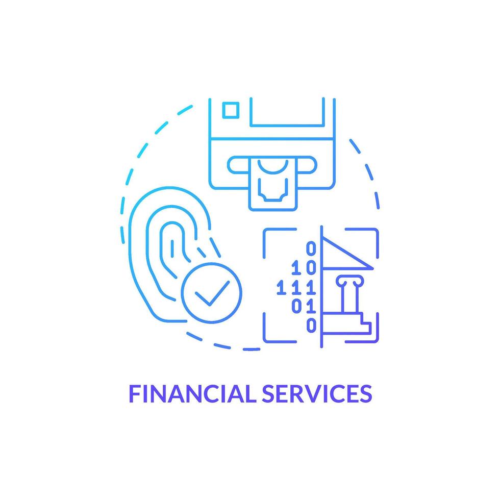 finansiell tjänster blå lutning begrepp ikon. biometrisk teknologi användande abstrakt aning tunn linje illustration. betalningar och överföringar. isolerat översikt teckning. vektor